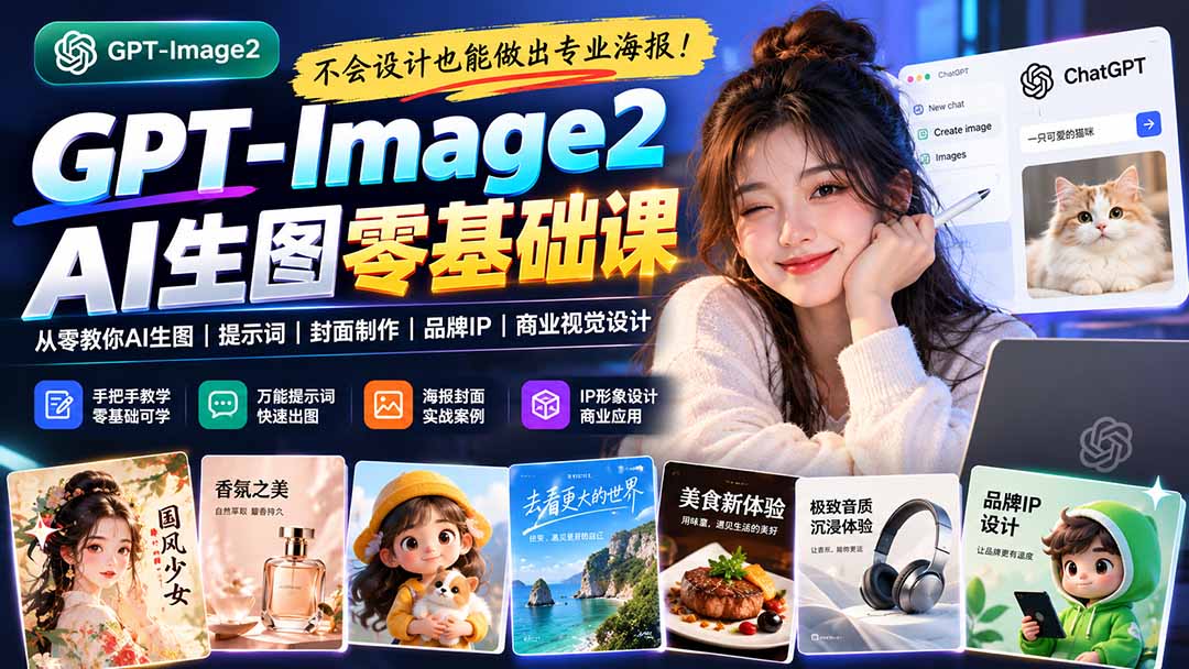 不会设计也能做出专业海报！GPT-Image2从零教你AI生图、提示词、封面制作、品牌IP与商业视觉设计-桀创项目掘金社