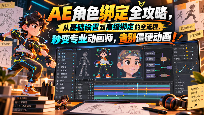【无水印】AE角色绑定全攻略，从基础设置到高级绑定的全流程，秒变专业动画师，告别僵硬动画！【原创双语字幕】-桀创项目掘金社