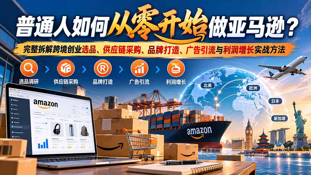 普通人如何从零开始做亚马逊？完整拆解跨境创业选品、供应链采购、品牌打造、广告引流与利润增长实战方法-桀创项目掘金社