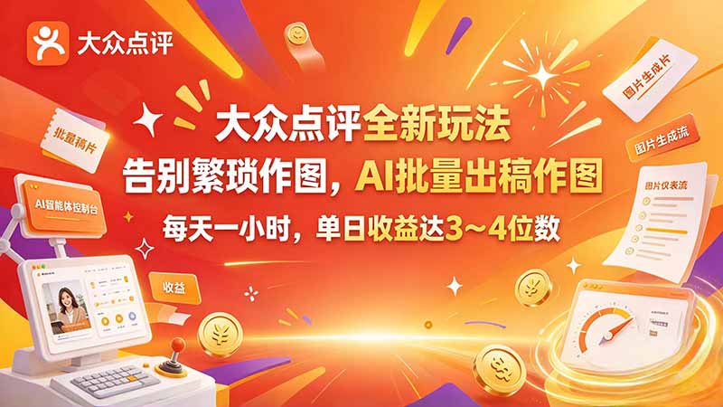 大众点评全新玩法，不用繁琐作图，AI 批量出稿作图，每天一小时，单日收益达 3～4 位数-桀创项目掘金社