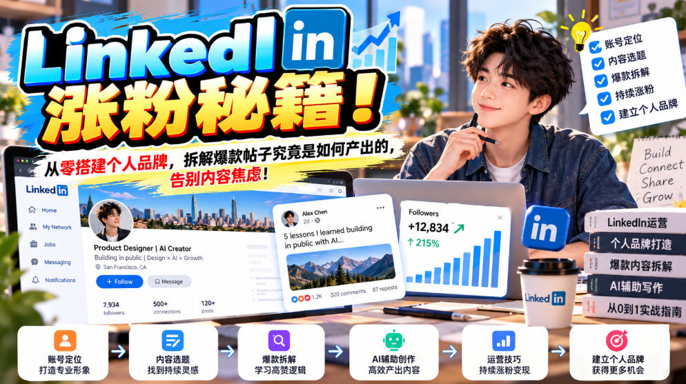 LinkedIn涨粉秘籍！从零搭建个人品牌，拆解爆款帖子究竟是如何产出的，告别内容焦虑！【原创双语字幕】-桀创项目掘金社