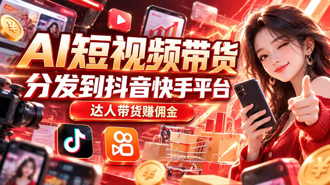 【AI短视频带货】分发到抖音快手平台，达人带货赚佣金-桀创项目掘金社