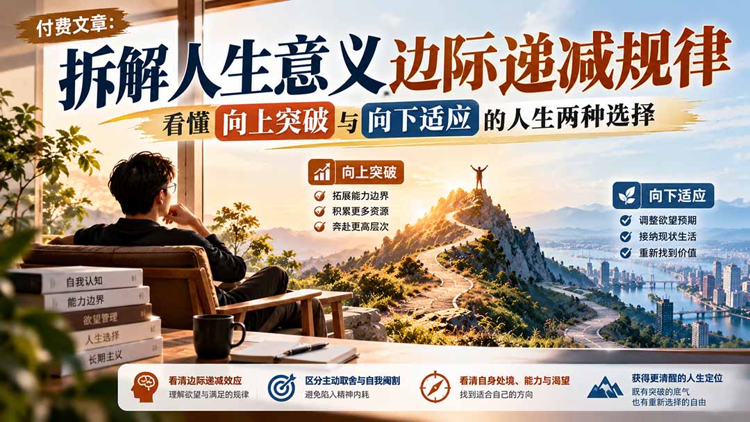 付费文章：拆解人生意义边际递减规律，看懂向上突破与向下适应的人生两种选择-桀创项目掘金社