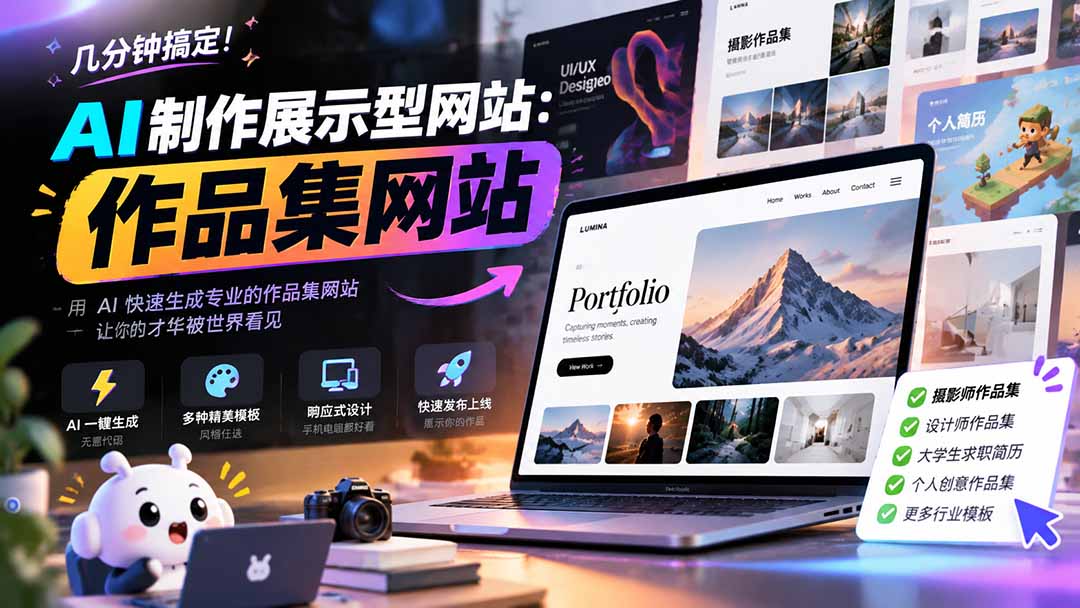 几分钟搞定，AI制作展示型网站制作：作品集网站，用AI快速生成专业的作品集网站，接单变现！-桀创项目掘金社