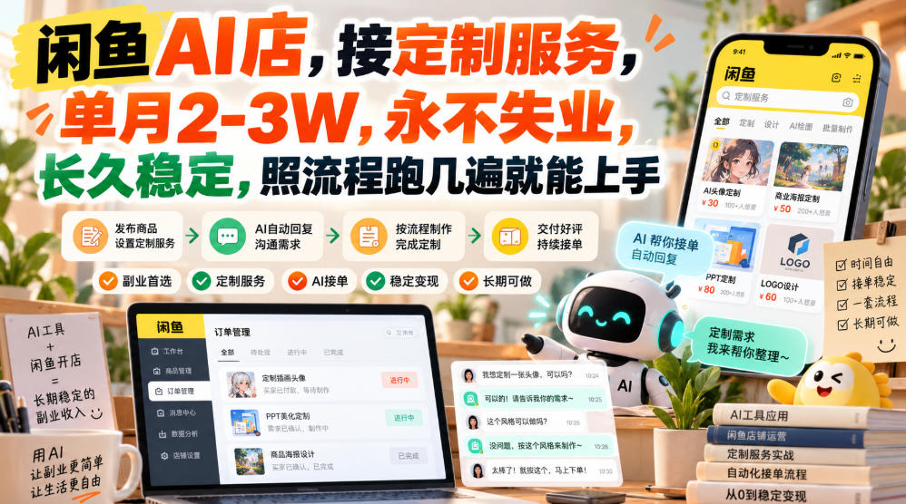 闲鱼AI店，接定制服务，单月2-3W，永不失业，长久稳定，照流程跑几遍就能上手-桀创项目掘金社