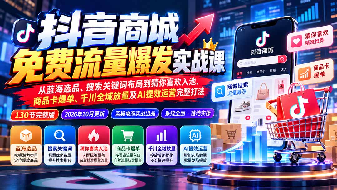 抖店城免费流量爆发实战-更新：蓝海选品、搜索关键词布局到猜你喜欢入池、商品卡爆单、千川全域放量及AI提效完整打法-桀创项目掘金社