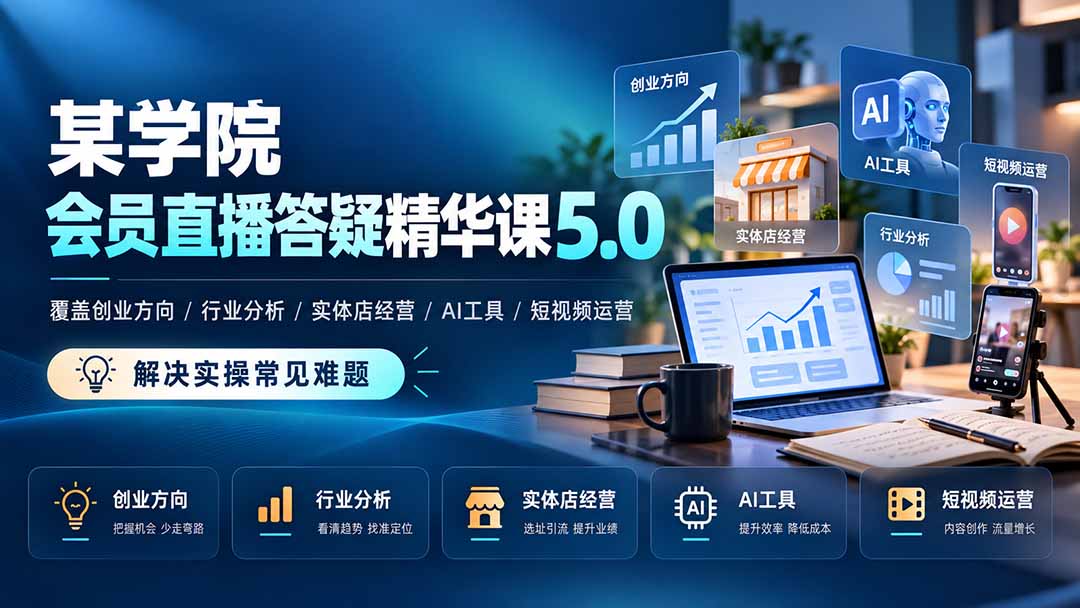 某学院会员直播答疑精华课5.0：覆盖创业方向、行业分析、实体店经营、AI工具和短视频运营，解决实操常见难题！-桀创项目掘金社
