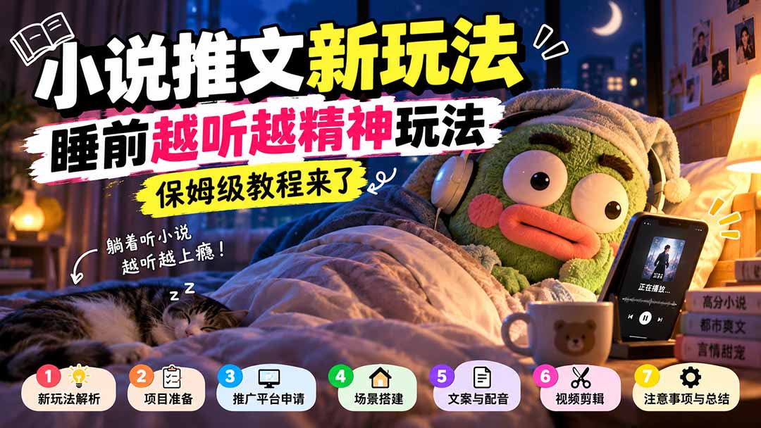 小说推文新玩法，睡前越听越精神玩法，保姆级教程来了-桀创项目掘金社