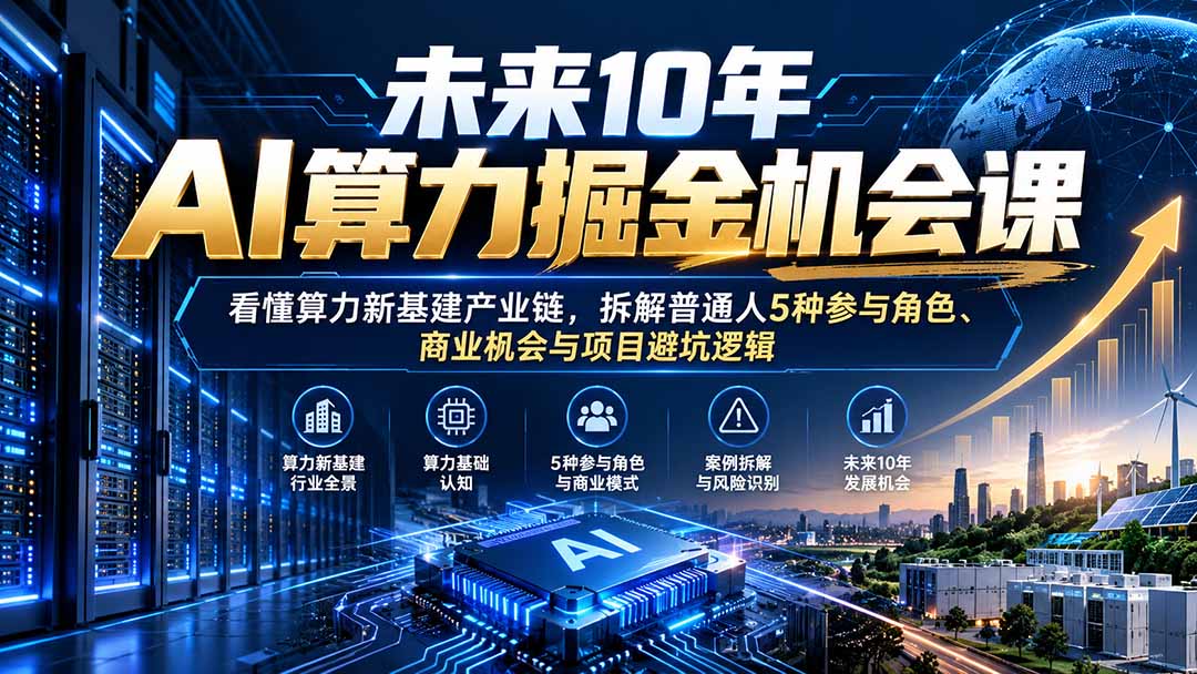 未来10年AI算力掘金机会课：看懂算力新基建产业链，拆解普通人5种参与角色、商业机会与项目避坑逻辑-桀创项目掘金社