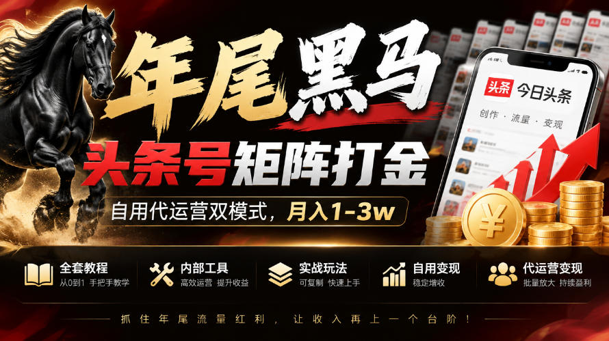 【年尾黑马】头条号矩阵打金，自用代运营双模式，月入1-3w，附全套教程及内部工具【揭秘】-桀创项目掘金社