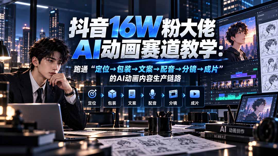 抖音16W粉大佬规则门禁AI动画赛道教学：跑通“定位→包装→文案→配音→分镜→成片”的AI动画内容生产链路-桀创项目掘金社