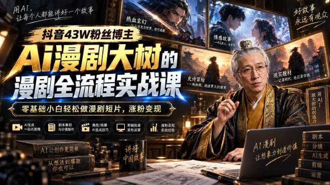 抖音43W粉丝博主Ai漫剧大树的漫剧制作全流程实战课，零基础小白轻松做漫剧短片，涨粉变现(更新1027)-桀创项目掘金社