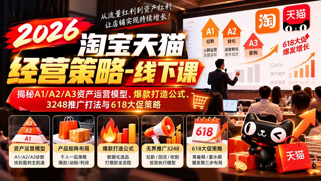 2026淘宝天猫经营策略-线下课：揭秘A1/A2/A3资产运营模型、爆款打造公式、3248推广打法与618大促策略-桀创项目掘金社