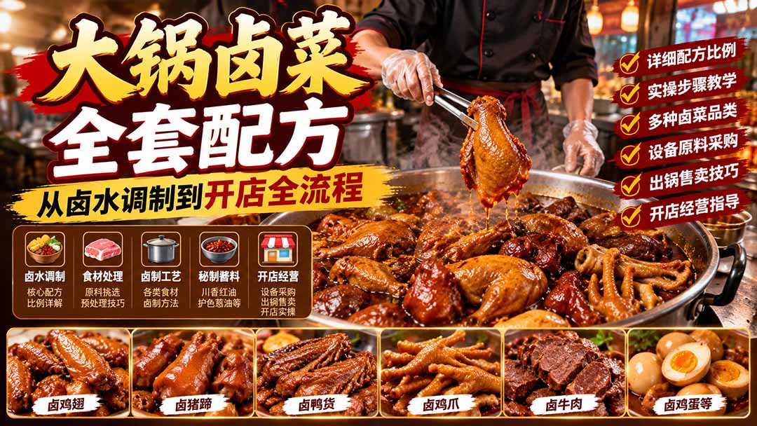 大锅卤菜全套配方，从卤水调制到开店全流程，感觉学会了去摆摊也不错-桀创项目掘金社