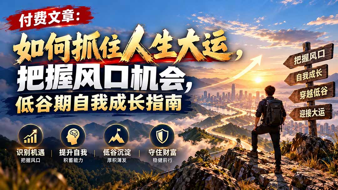 付费文章：如何抓住人生大运，把握风口机会，低谷期自我成长指南-桀创项目掘金社
