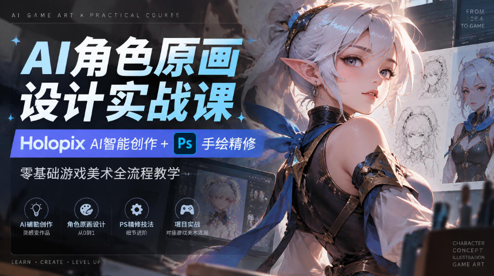 AI角色原画设计实战课｜Holopix AI智能创作+PS手绘精修，零基础游戏美术全流程教学-桀创项目掘金社