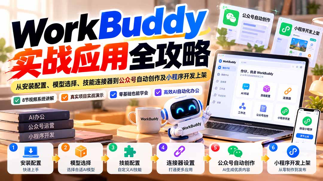 WorkBuddy 实战应用全攻略：从安装配置、模型选择、技能连接器到公众号自动创作及小程序开发上架-桀创项目掘金社