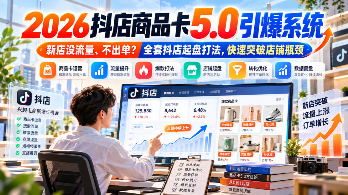 2026抖店商品卡5.0引爆店铺流量，新店没流量、不出单？全套抖店起盘打法，快速突破店铺瓶颈-桀创项目掘金社