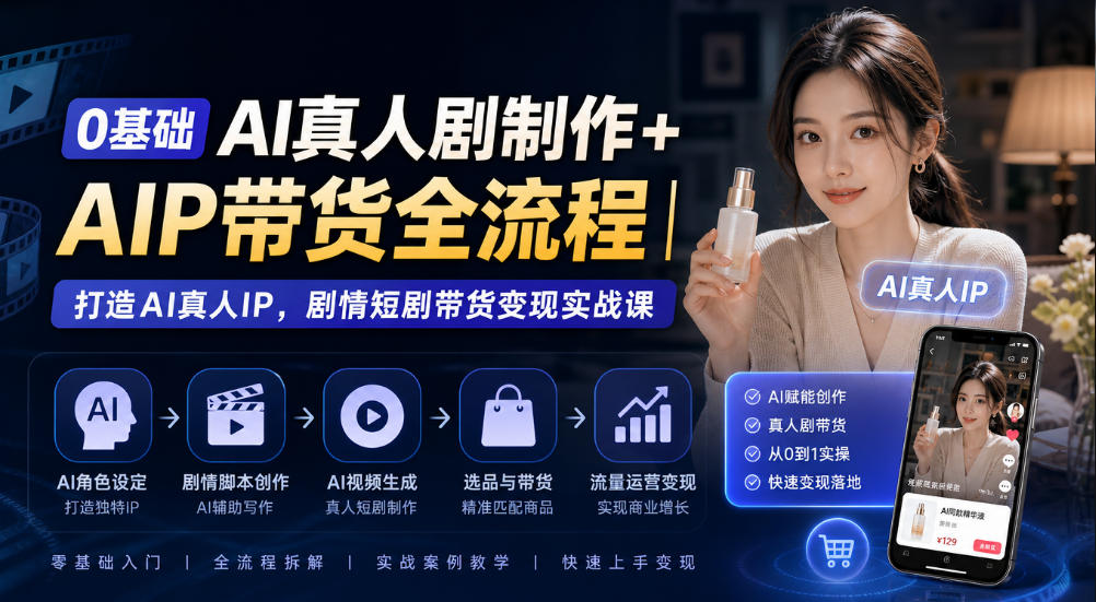 0基础AI真人剧制作+AIP带货全流程｜打造AI真人IP，剧情短剧带货变现实战课-桀创项目掘金社