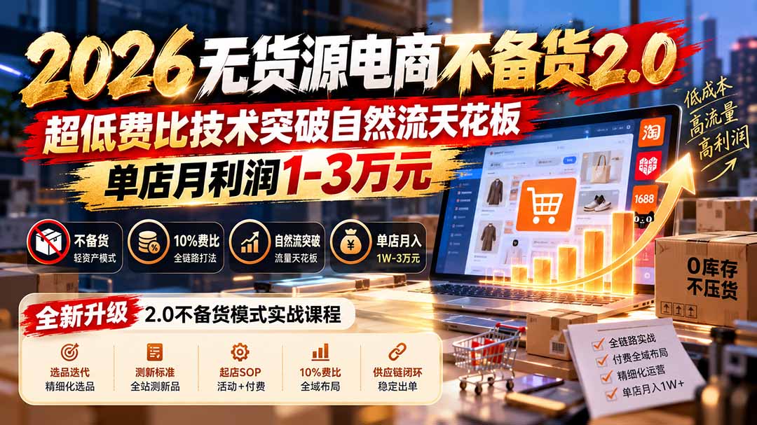 2026无货源电商不备货2.0【更新1019】：超低费比技术突破自然流天花板，单店月利润1-3万元-桀创项目掘金社
