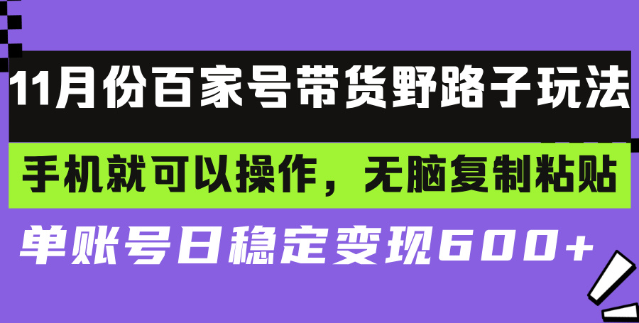 百家号带货野路子玩法 手机就可以操作，无脑复制粘贴 单账号日稳定变现…-桀创项目掘金社