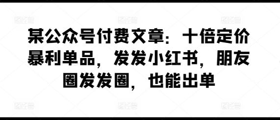 某公众号付费文章：十倍定价暴利单品，发发小红书，朋友圈发发圈，也能出单-桀创项目掘金社