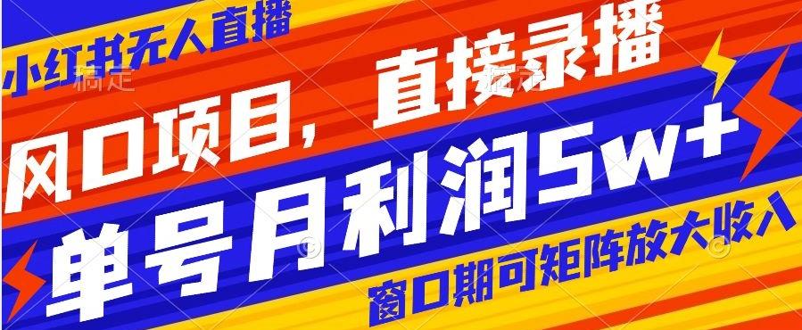 风口项目，小红书无人直播带货，直接录播，可矩阵，月入5w+【揭秘】-桀创项目掘金社