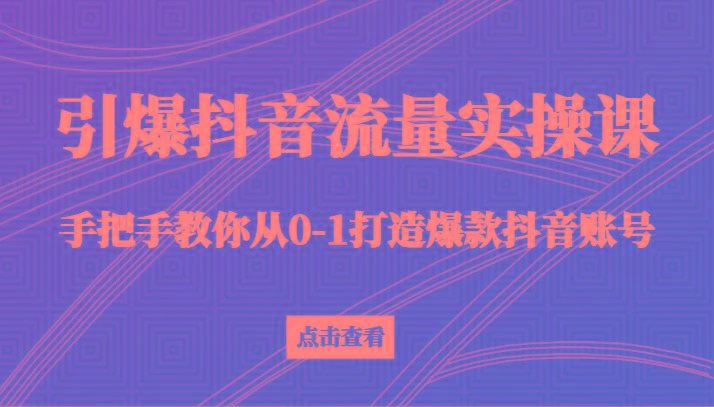 引爆抖音流量实操课，手把手教你从0-1打造爆款抖音账号(27节课)-桀创项目掘金社
