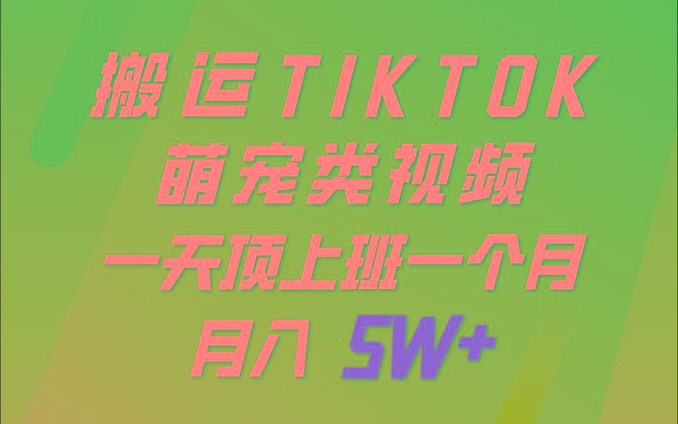 一键搬运TIKTOK萌宠类视频，一部手机即可操作，所有平台均可发布 轻松月入5W+-桀创项目掘金社