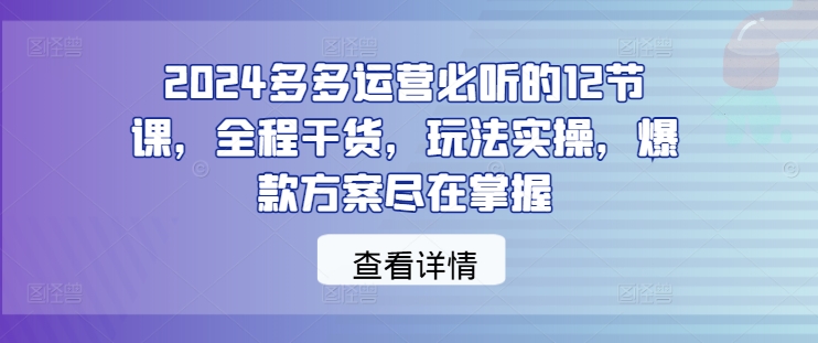 2024多多运营必听的12节课，全程干货，玩法实操，爆款方案尽在掌握-桀创项目掘金社