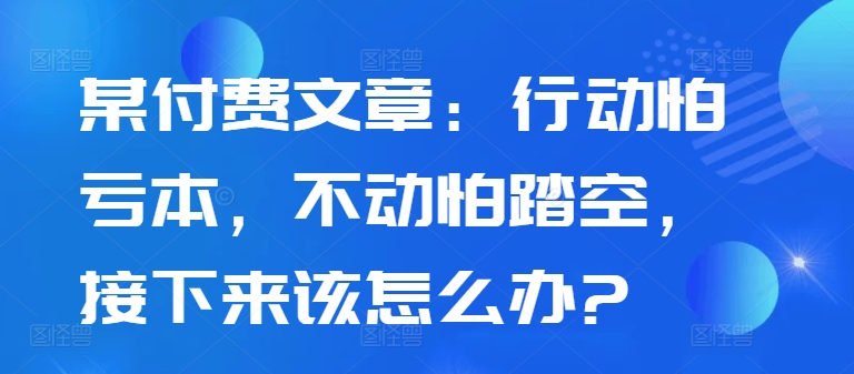某付费文章：行动怕亏本，不动怕踏空，接下来该怎么办?-桀创项目掘金社
