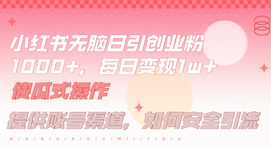 小红书无脑每日引流创业粉500+，小白每天只花半小时，躺赚长尾收益【揭秘】-桀创项目掘金社