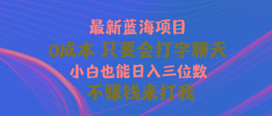 最新蓝海项目 0成本 只要会打字聊天 小白也能日入三位数 不赚钱来打我-桀创项目掘金社