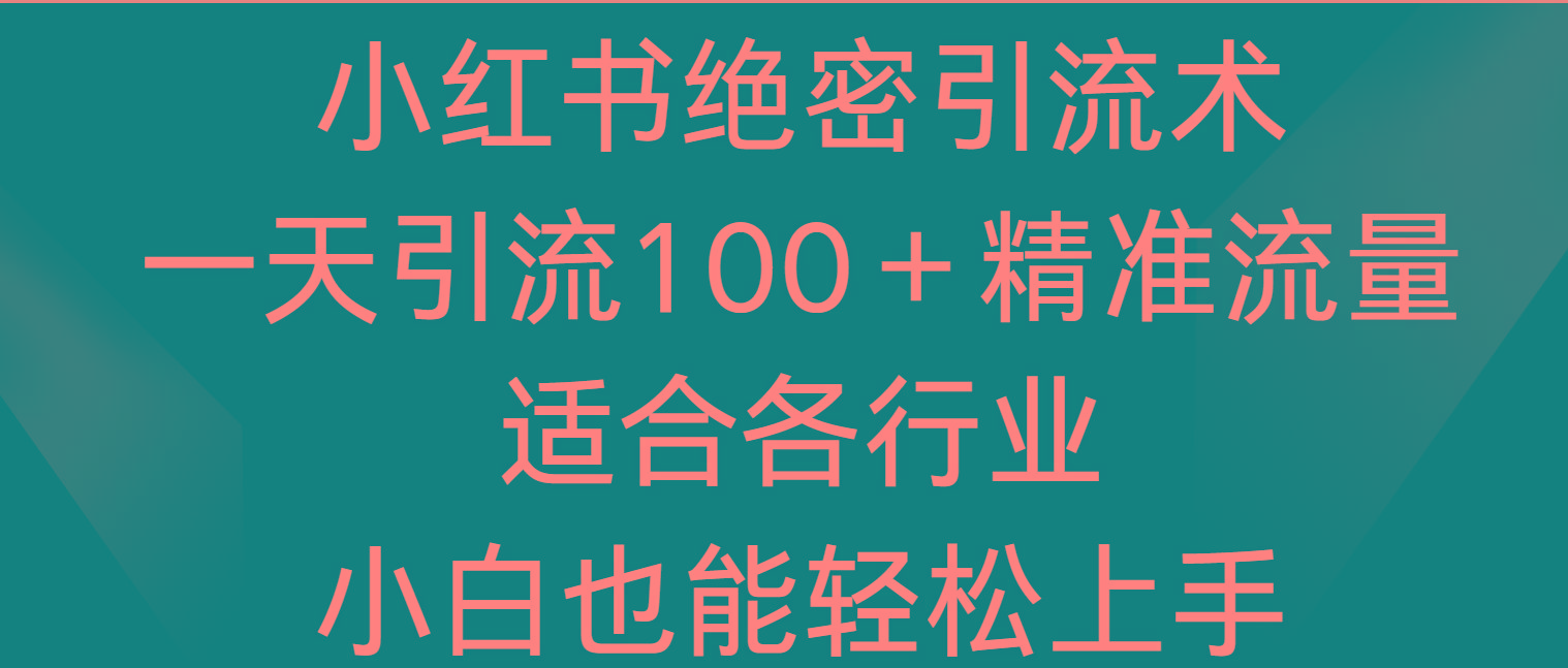 小红书绝密引流术，一天引流100＋精准流量，适合各个行业，小白也能轻松上手-桀创项目掘金社