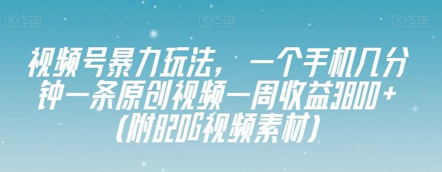 视频号暴力玩法，一个手机几分钟一条原创视频一周收益3800+（附820G视频素材）-桀创项目掘金社