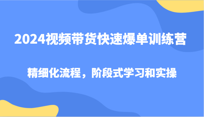 2024视频带货快速爆单训练营，精细化流程，阶段式学习和实操-桀创项目掘金社