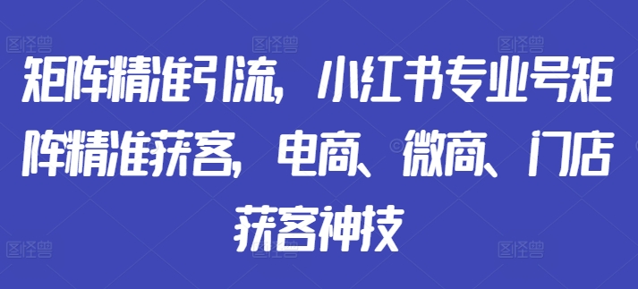 矩阵精准引流，小红书专业号矩阵精准获客，电商、微商、门店获客神技-桀创项目掘金社