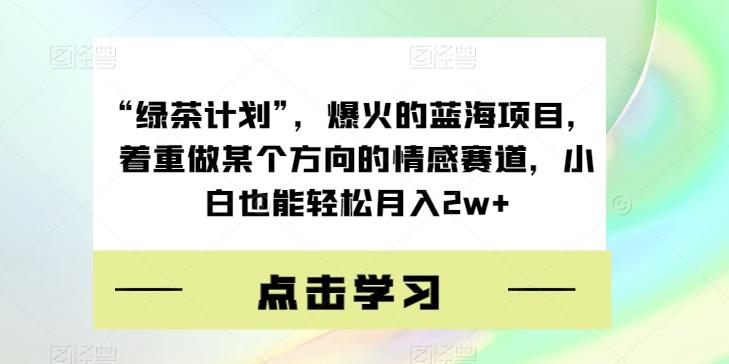 “绿茶计划”，爆火的蓝海项目，着重做某个方向的情感赛道，小白也能轻松月入2w+【揭秘】-桀创项目掘金社
