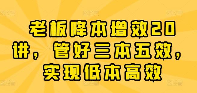 老板降本增效20讲，管好三本五效，实现低本高效-桀创项目掘金社