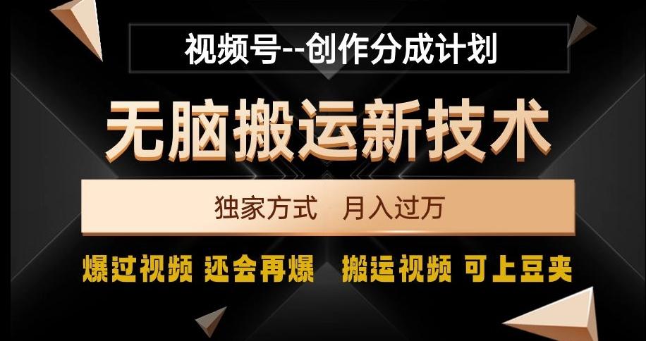 视频号无脑搬运新技术，破原创壕流量，独家方式，爆过视频，还会再爆【揭秘】-桀创项目掘金社