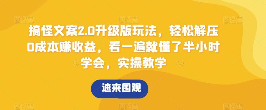 搞怪文案2.0升级版玩法，轻松解压0成本赚收益，看一遍就懂了半小时学会，实操教学【揭秘】-桀创项目掘金社