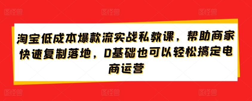 淘宝低成本爆款流实战私教课，帮助商家快速复制落地，0基础也可以轻松搞定电商运营-桀创项目掘金社