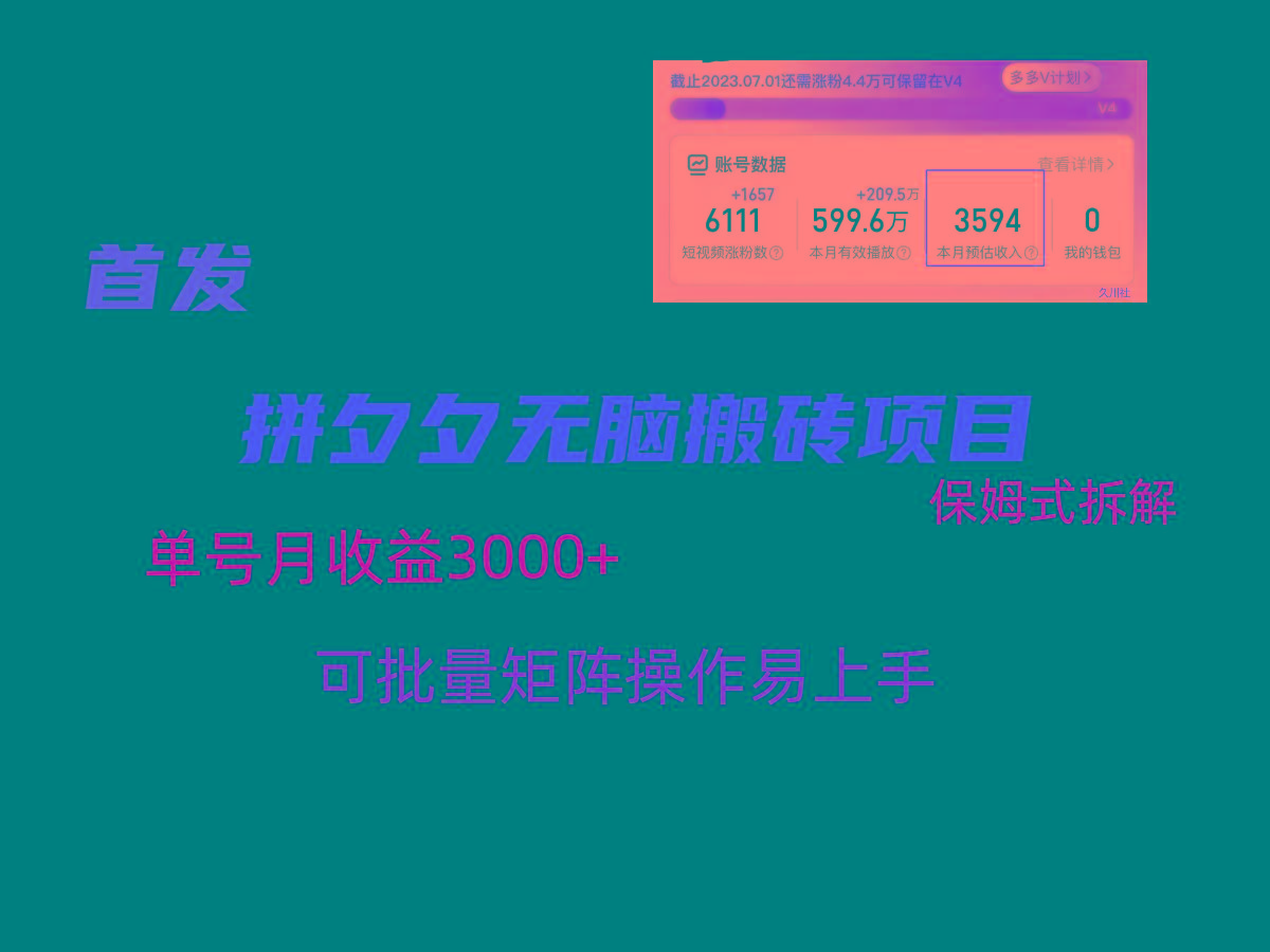 拼夕夕无脑搬砖，单号稳定收益3000+，保姆式拆解-桀创项目掘金社