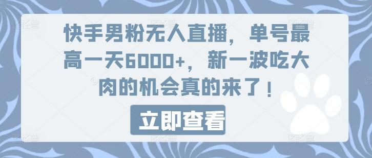 快手男粉无人直播，单号最高一天6000+，新一波吃大肉的机会真的来了-桀创项目掘金社