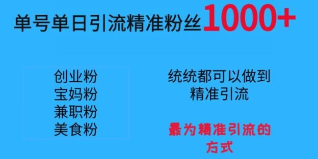 单号单日引流精准粉丝1000+，最为精准引流的方式-桀创项目掘金社