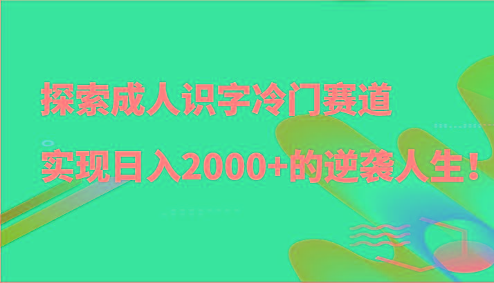 探索成人识字冷门赛道，实现日入2000+的逆袭人生！-桀创项目掘金社