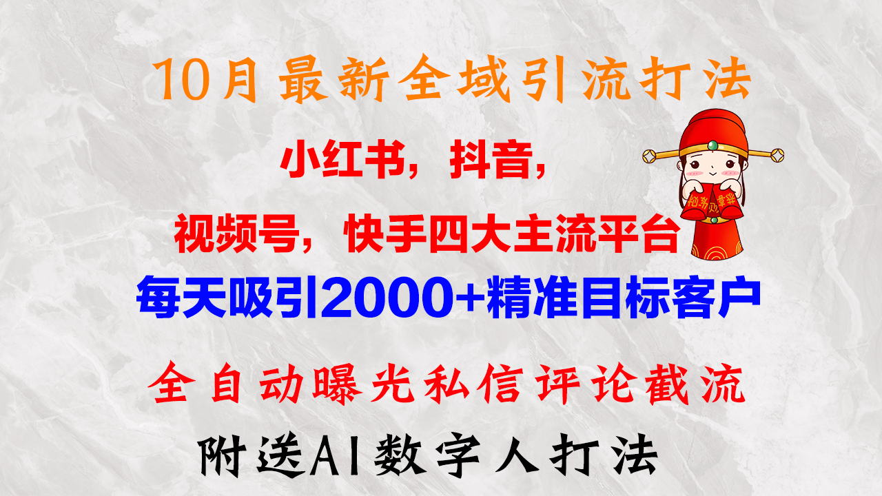 10月最新小红书，抖音，视频号，快手四大平台全域引流，，每天吸引2000…-桀创项目掘金社