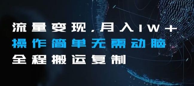 流量变现，月入1W+操作简单无需动脑全程搬运复制【揭秘】-桀创项目掘金社