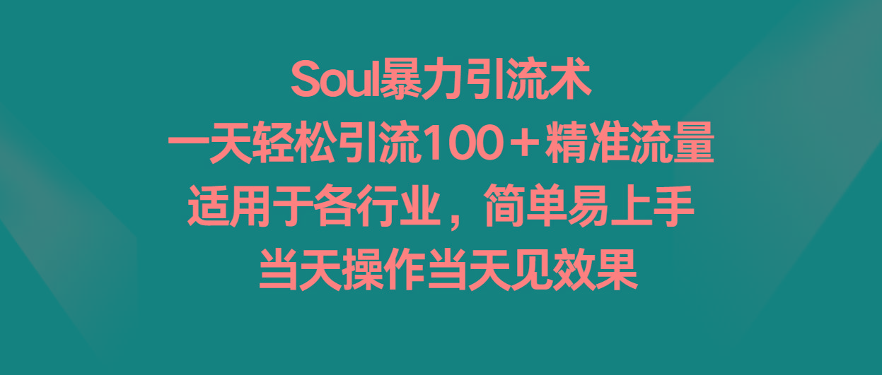 Soul暴力引流术，一天轻松引流100＋精准流量，适用于各行业，简单易上手！-桀创项目掘金社