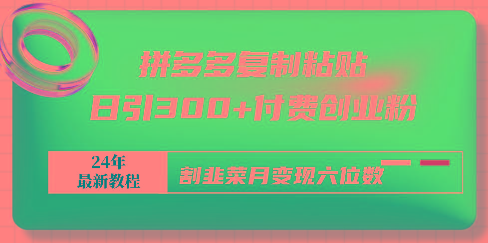 拼多多复制粘贴日引300+付费创业粉，割韭菜月变现六位数最新教程！-桀创项目掘金社
